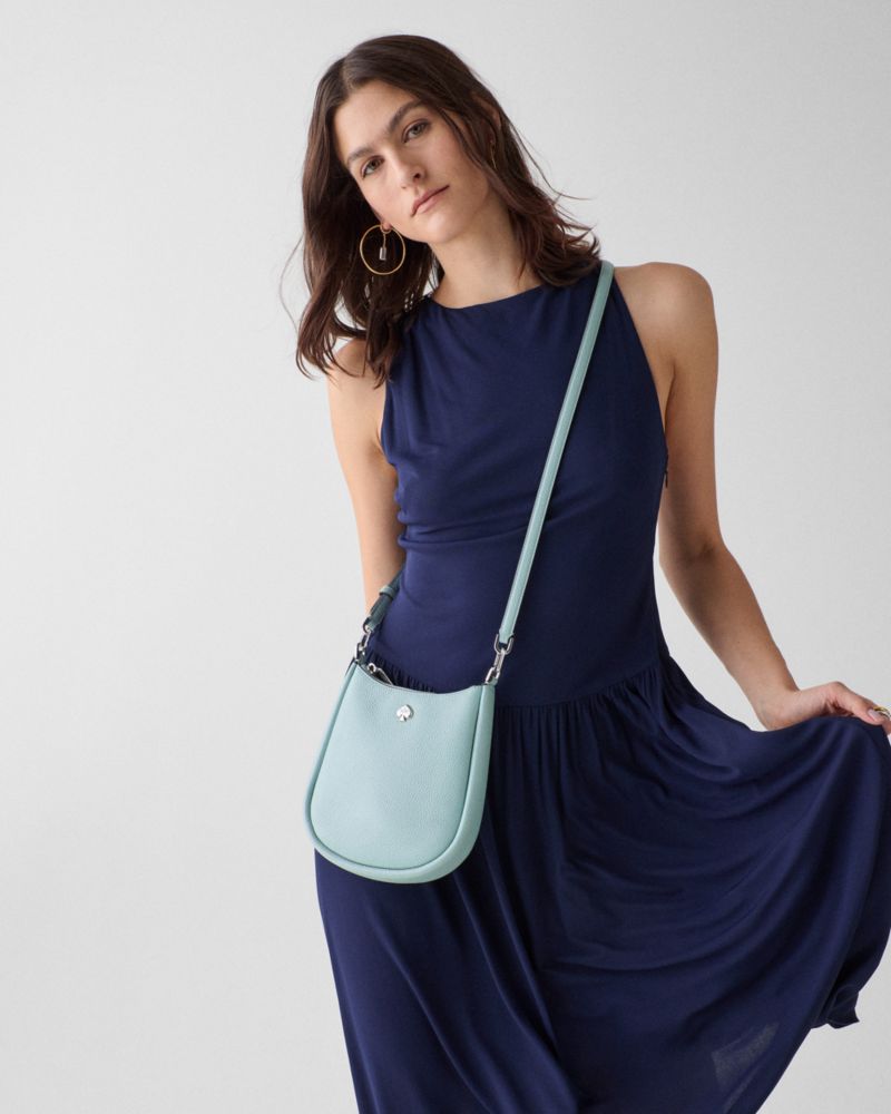 Kate Spade,Kayla Small Crossbody Bag,Leather,Crossbody,Logo,Metal,Compact,Silver Metal,Casual,Blue