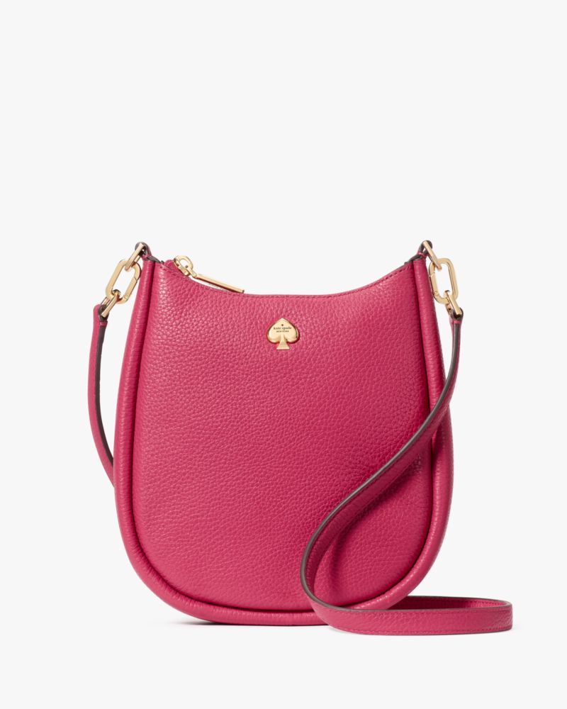 Kate Spade,Kayla Small Swingpack Crossbody,Leather,Crossbody,Logo,Gold Metal,Casual,Fuchsia