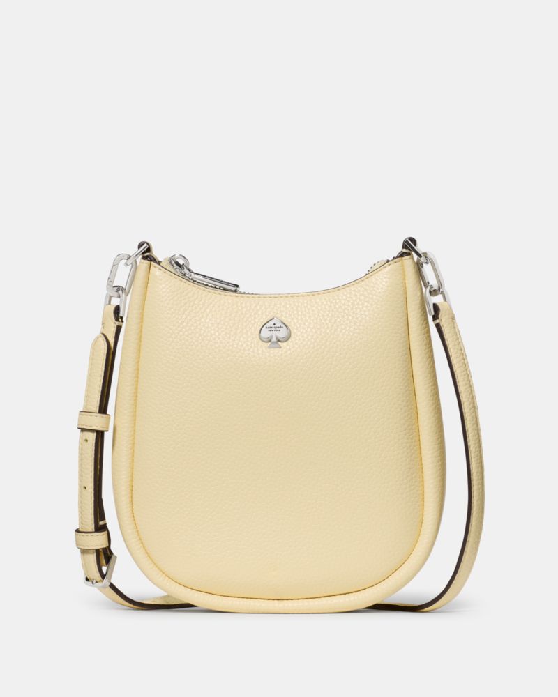Kate Spade,Kayla Small Crossbody Bag,Leather,Crossbody,Logo,Metal,Compact,Silver Metal,Casual,Yellow