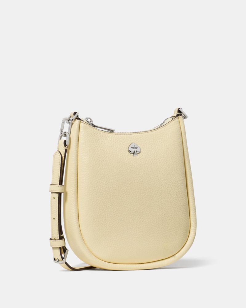 Kate Spade,Kayla Small Crossbody Bag,Leather,Crossbody,Logo,Metal,Compact,Silver Metal,Casual,Yellow