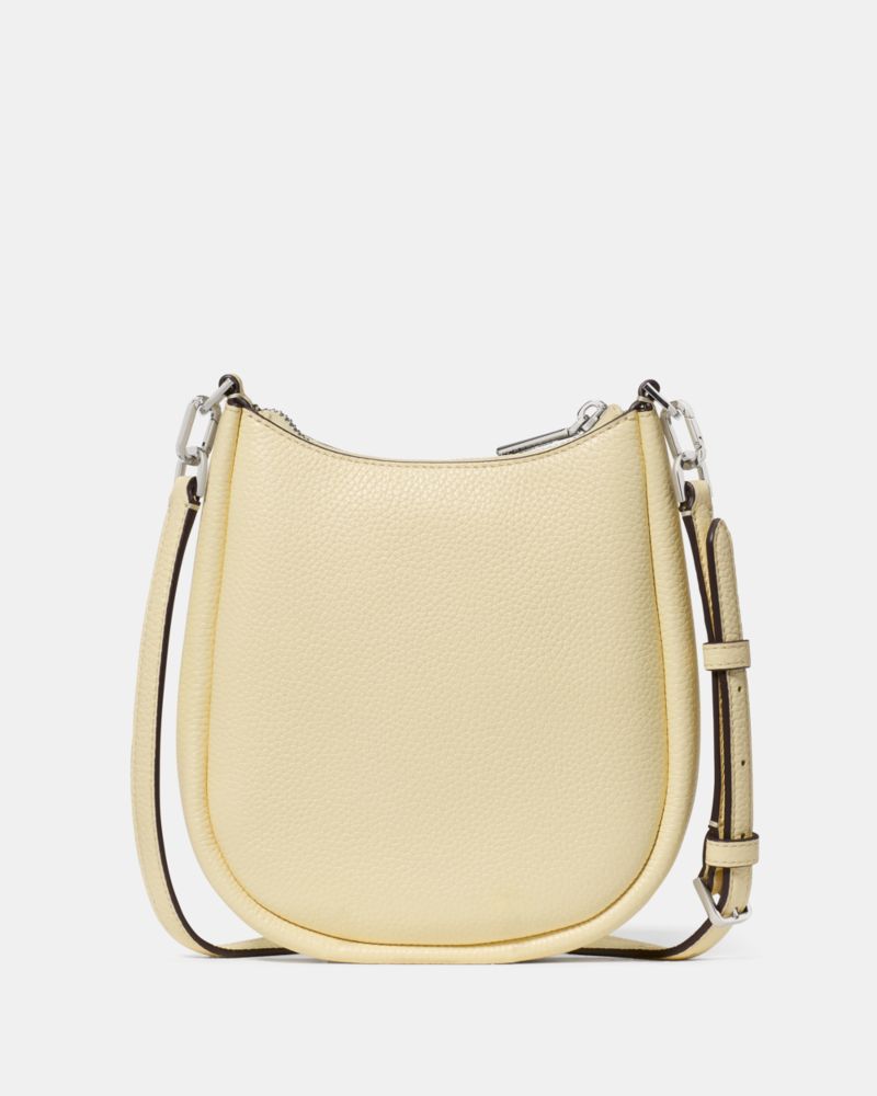 Kate Spade,Kayla Small Crossbody Bag,Leather,Crossbody,Logo,Metal,Compact,Silver Metal,Casual,Yellow