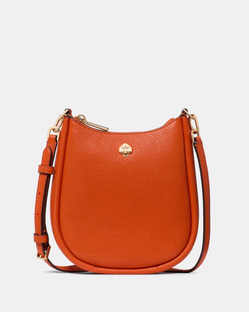 Kate Spade,Kayla Small Crossbody Bag,Leather,Crossbody,Logo,Metal,Compact,Silver Metal,Casual,Burnt Orange