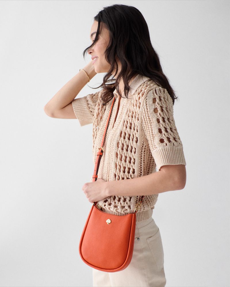 Kate Spade,Kayla Small Crossbody Bag,Leather,Crossbody,Logo,Metal,Compact,Silver Metal,Casual,Burnt Orange