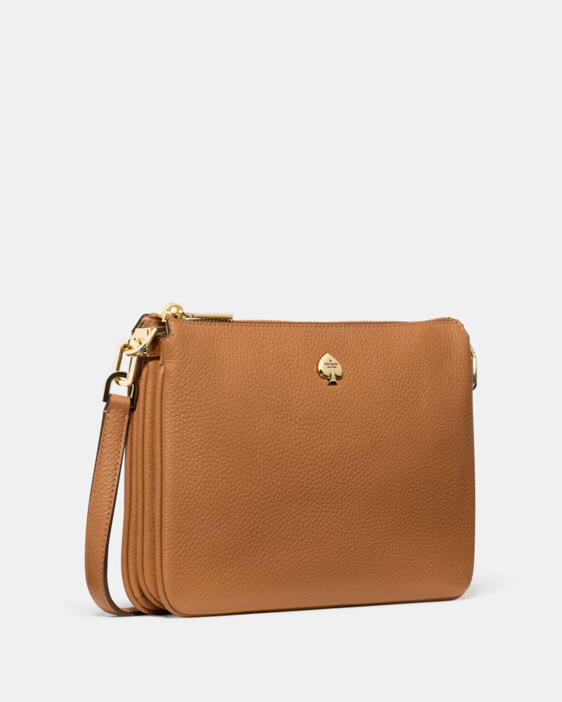Kate Spade,Kayla Small Triple Compartment Crossbody,Calfskin Leather,Crossbody,Logo,Metal,Gold Metal,Casual,