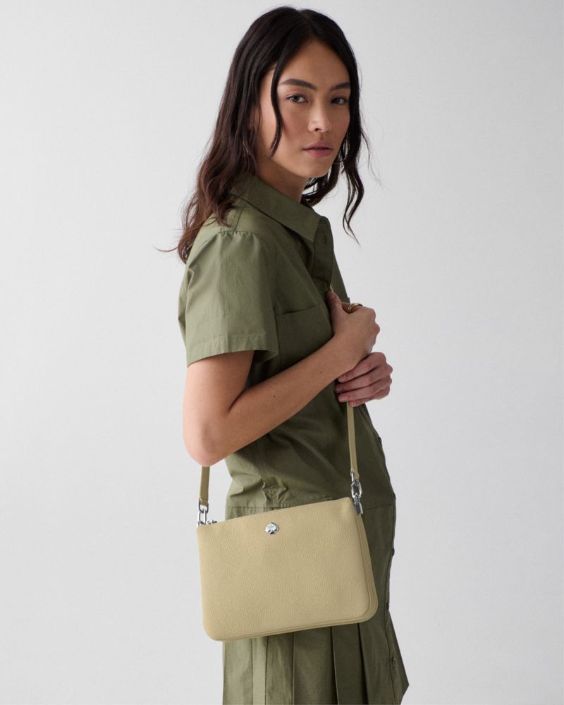 Kate Spade,Kayla Small Triple Compartment Crossbody,Calfskin Leather,Crossbody,Logo, Metal, Gold Embellishment,Water Repel...,