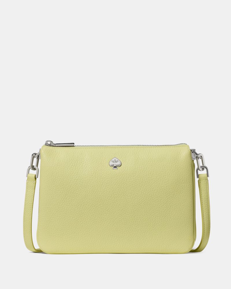 Kate Spade,Kayla Small Triple Compartment Crossbody,Calfskin Leather,Crossbody,Logo,Metal,Gold Metal,Casual,Green