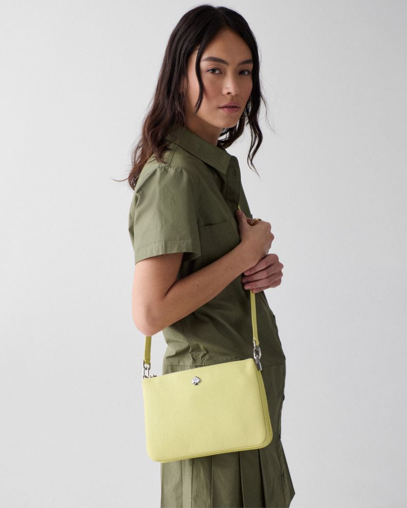 Kate Spade,Kayla Small Triple Compartment Crossbody,Calfskin Leather,Crossbody,Logo,Metal,Gold Metal,Casual,Green