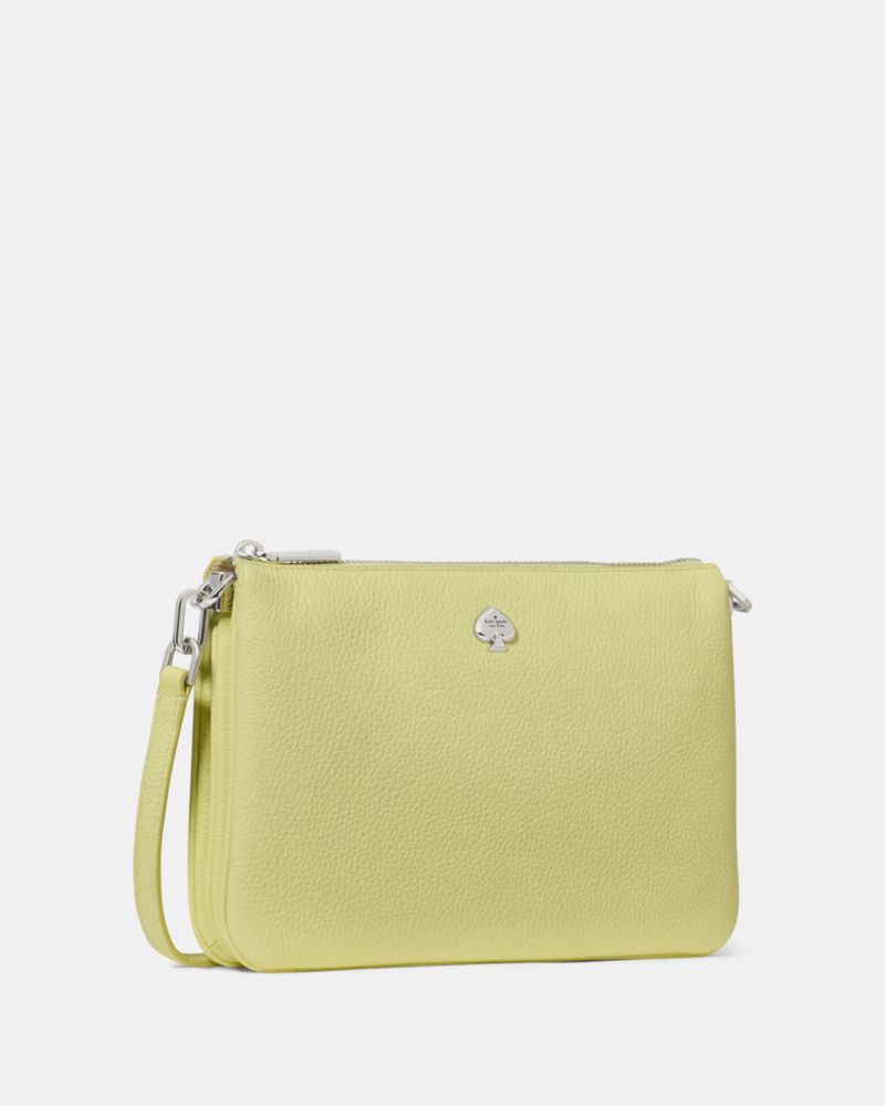 Kate Spade,Kayla Small Triple Compartment Crossbody,Calfskin Leather,Crossbody,Logo,Metal,Gold Metal,Casual,Green