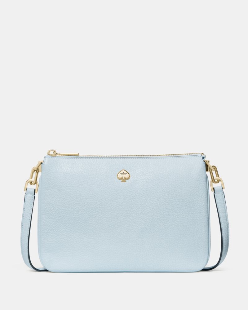 Kate Spade,Kayla Small Triple Compartment Crossbody,Calfskin Leather,Crossbody,Logo,Metal,Gold Metal,Casual,