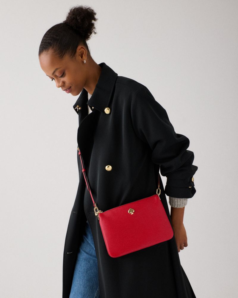 Kate Spade,Kayla Small Triple Compartment Crossbody,Leather,Crossbody,Logo,Metal,Gold Metal,Casual,Maroon