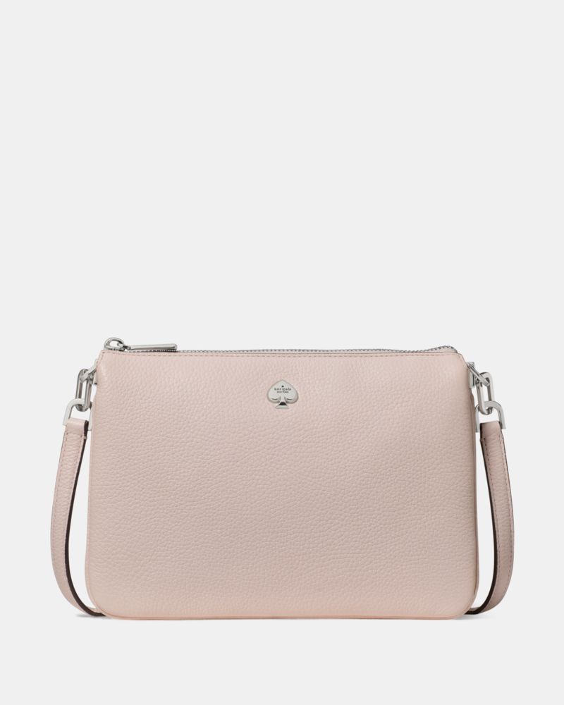Kate Spade,Kayla Small Triple Compartment Crossbody,Leather,Crossbody,Logo,Metal,Gold Metal,Casual,Pink