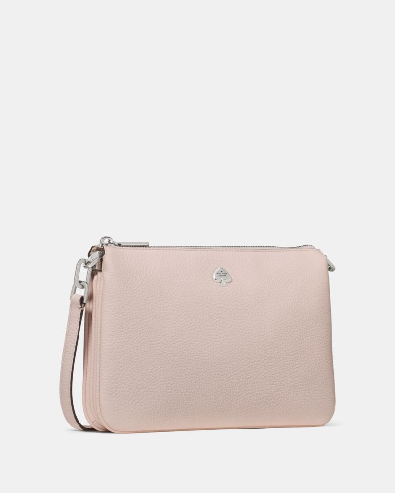 Kate Spade,Kayla Small Triple Compartment Crossbody,Leather,Crossbody,Logo,Metal,Gold Metal,Casual,Pink