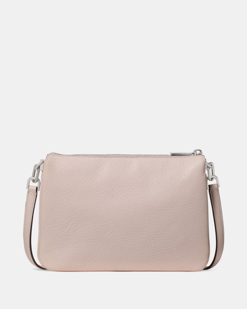Kate Spade,Kayla Small Triple Compartment Crossbody,Leather,Crossbody,Logo,Metal,Gold Metal,Casual,Pink