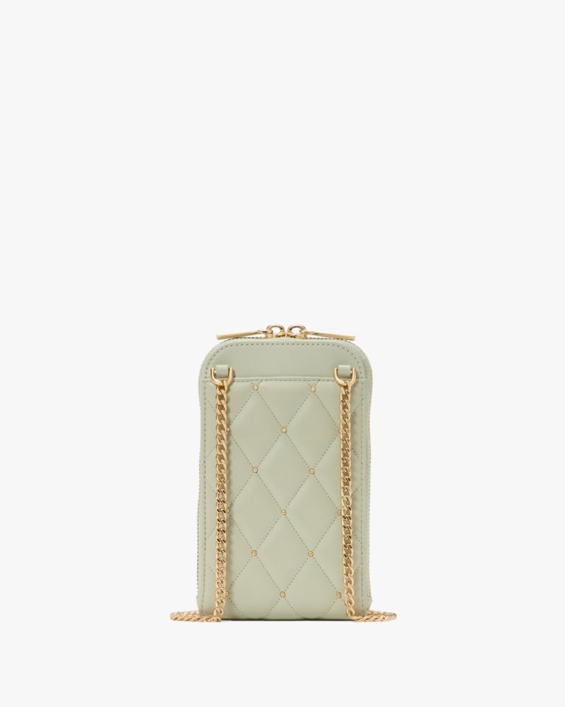 Kate Spade,Carey Quilted Studded Phone Chain Crossbody,Leather,Mobile Bag,Metal Material,Studded,Casual,Green