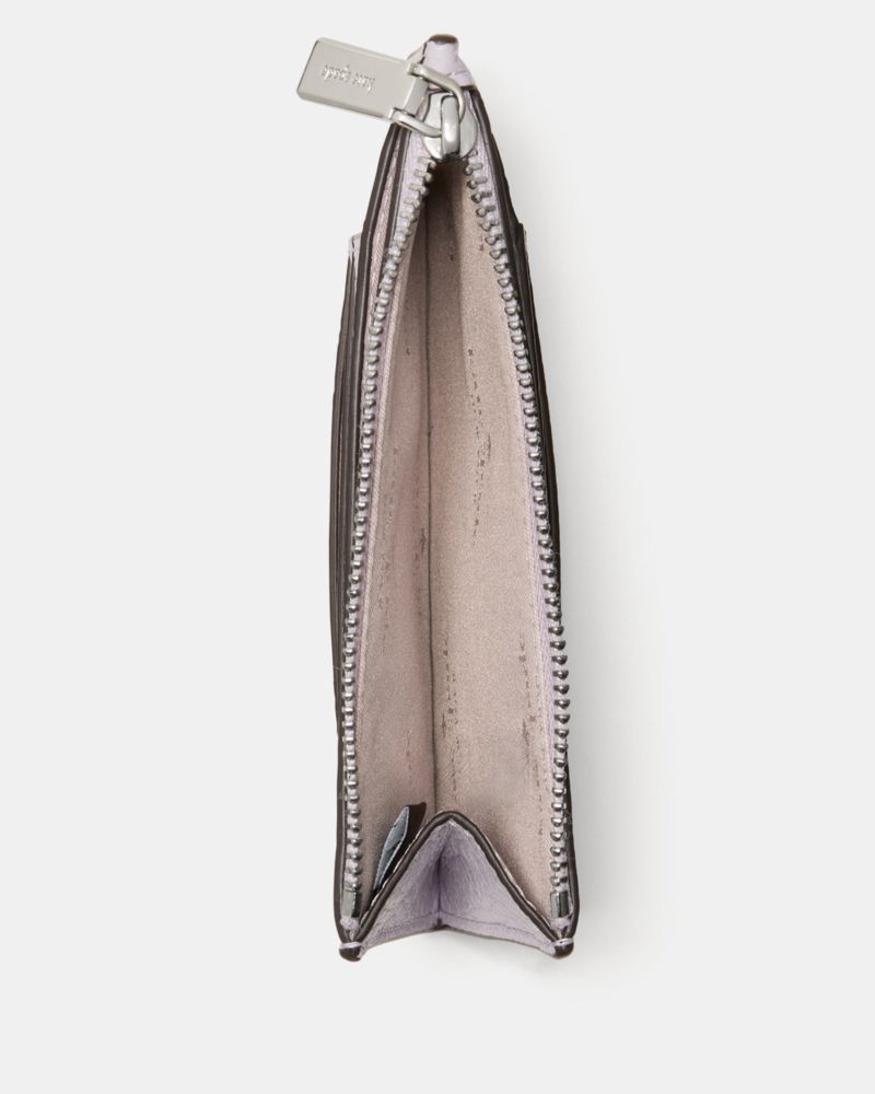 Kate Spade,Kayla Large Slim Cardholder,Calfskin Leather,Coin,Card Case,Metal,Logo,Casual,Lavender