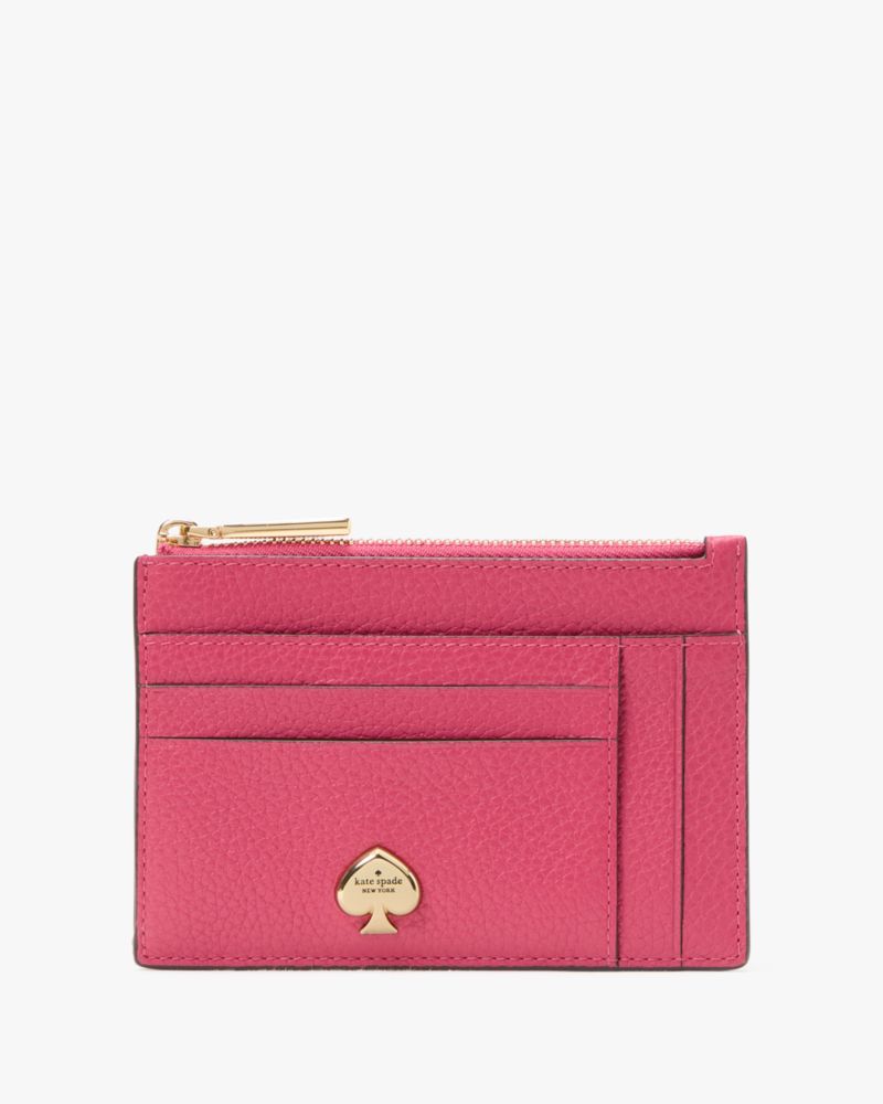 Kate Spade,Kaya Large Slim Cardholder,Calfskin Leather,Card Case,Coin,Metal,Logo,Casual,