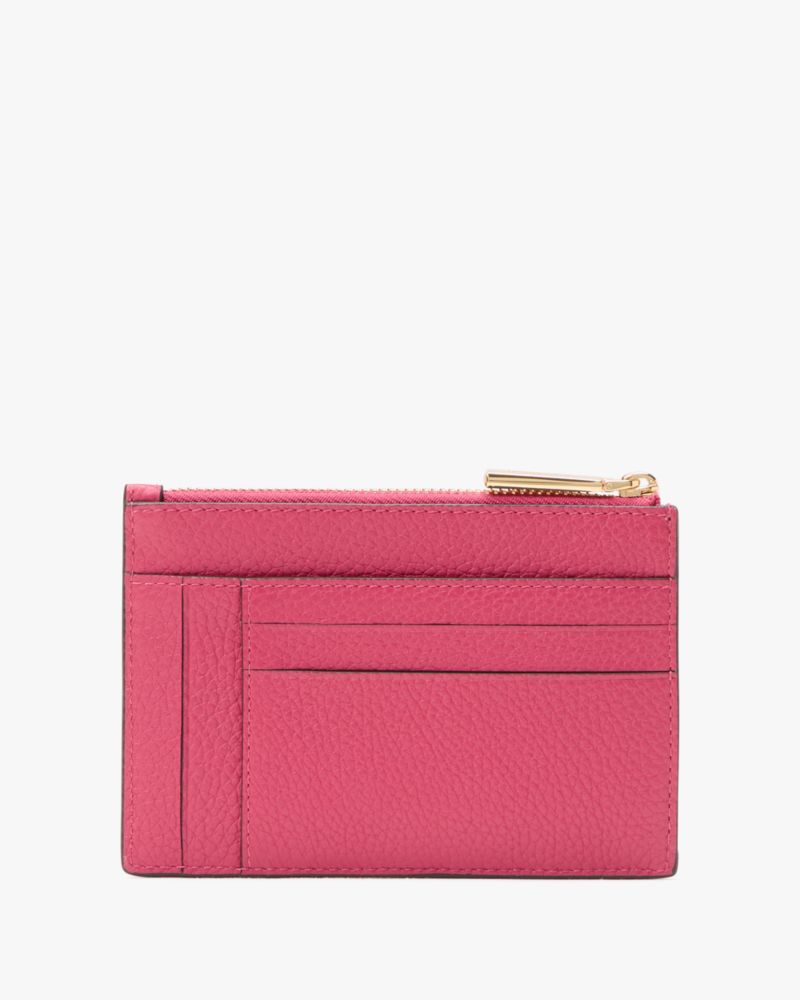 Kate Spade,Kayla Large Slim Cardholder,Calfskin Leather,Coin,Card Case,Metal,Logo,Casual,Fuchsia