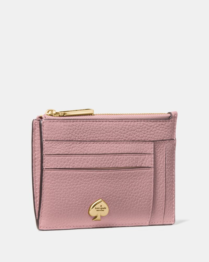 Kate Spade,Kayla Large Slim Cardholder,Calfskin Leather,Coin,Card Case,Metal,Logo,Casual,