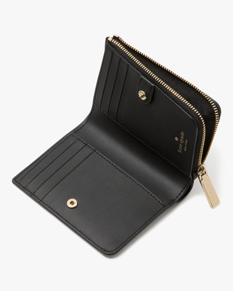 Kate Spade,Lena Small L Zip Wallet,Leather,Bi Fold,Logo,Metal,Casual,Black