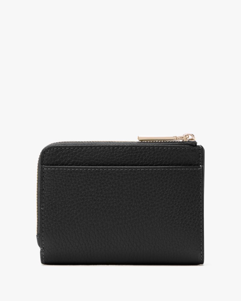 Kate Spade,Lena Small L Zip Wallet,Leather,Bi Fold,Logo,Metal,Casual,Black