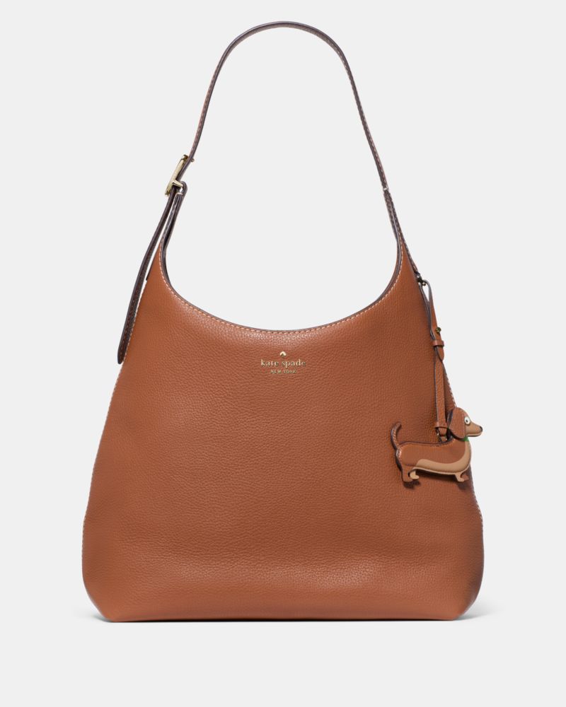 Kate Spade,454 Large Shoulder Bag,Leather,Hobo,Logo,Lined,Gold Metal,Casual,Brown