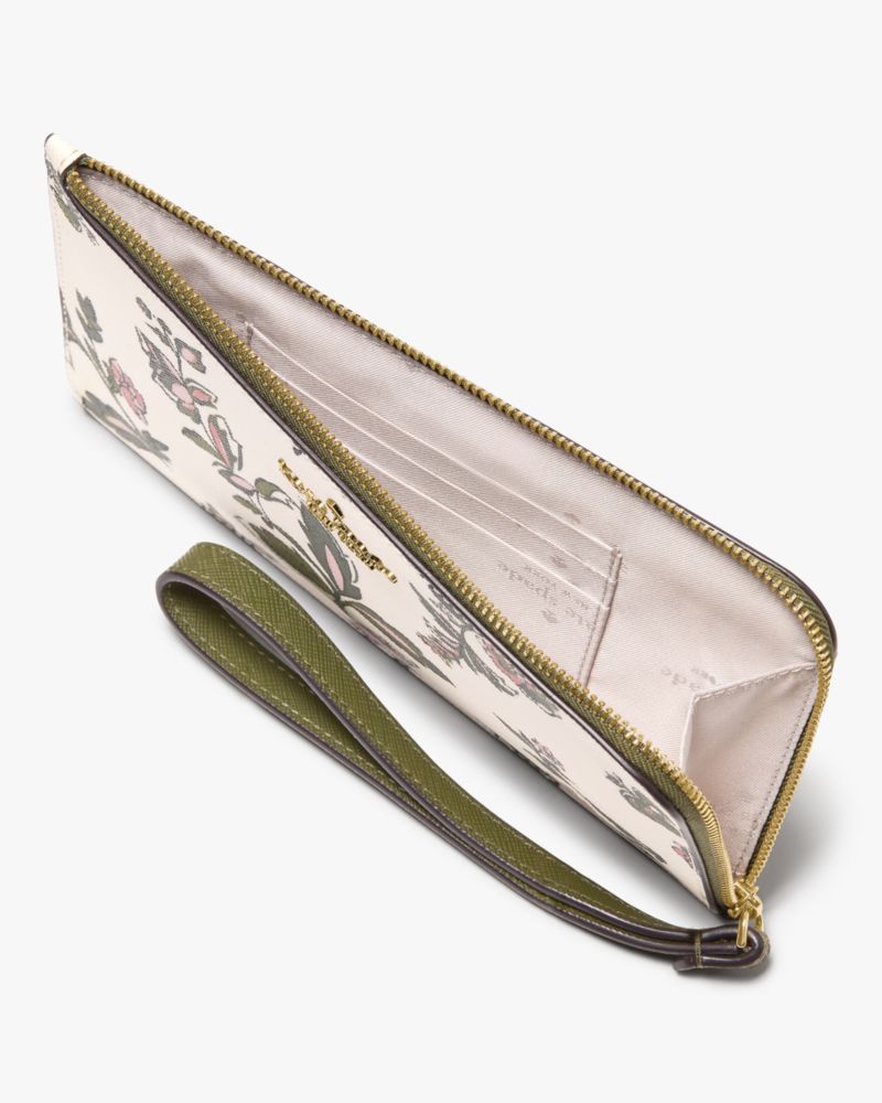 Kate Spade,Lucy Floral Medium L-zip Wristlet,Cream