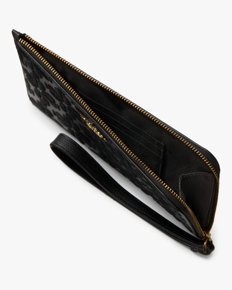 Kate Spade,Lucy Spade Flower Embroidered Medium L-zip Wristlet,