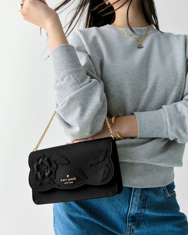 Kate Spade,Madison Floral Applique Willow Mini Crossbody,Black
