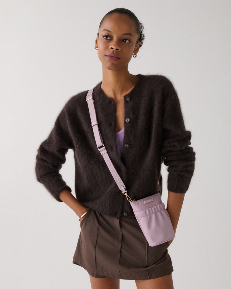 Kate Spade,Carter Nylon Phone Crossbody,Nylon,Mobile Bag,Logo,Metal,Gold Metal,Casual,Lavender