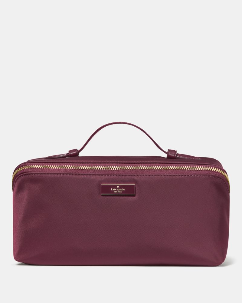 Kate Spade,Carter Nylon Travel Cosmetic Pouch,Nylon,Makeup Bag,Metal, Logo,Recycled,Travel,