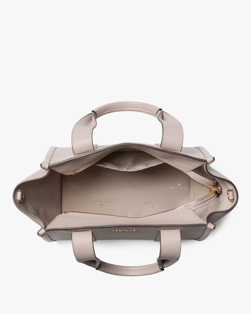 Kate Spade,Kip Leather Small Tote,Leather,Tote,Faux Leather,Stripe,Word Embellishment,Logo,Adjustable,Lined,Compact,Gold M...,Beige