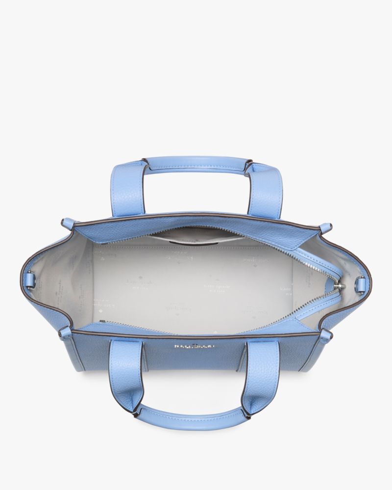 Kate Spade,Kip Leather Small Tote,Leather,Tote,Faux Leather,Stripe,Word Embellishment,Logo,Adjustable,Lined,Compact,Gold M...,Blue