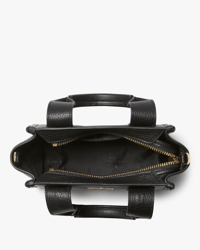 Kate Spade,Kip Leather Mini Tote,Leather,Tote,Embossed,Logo,Compact,Gold Metal,Casual,Black
