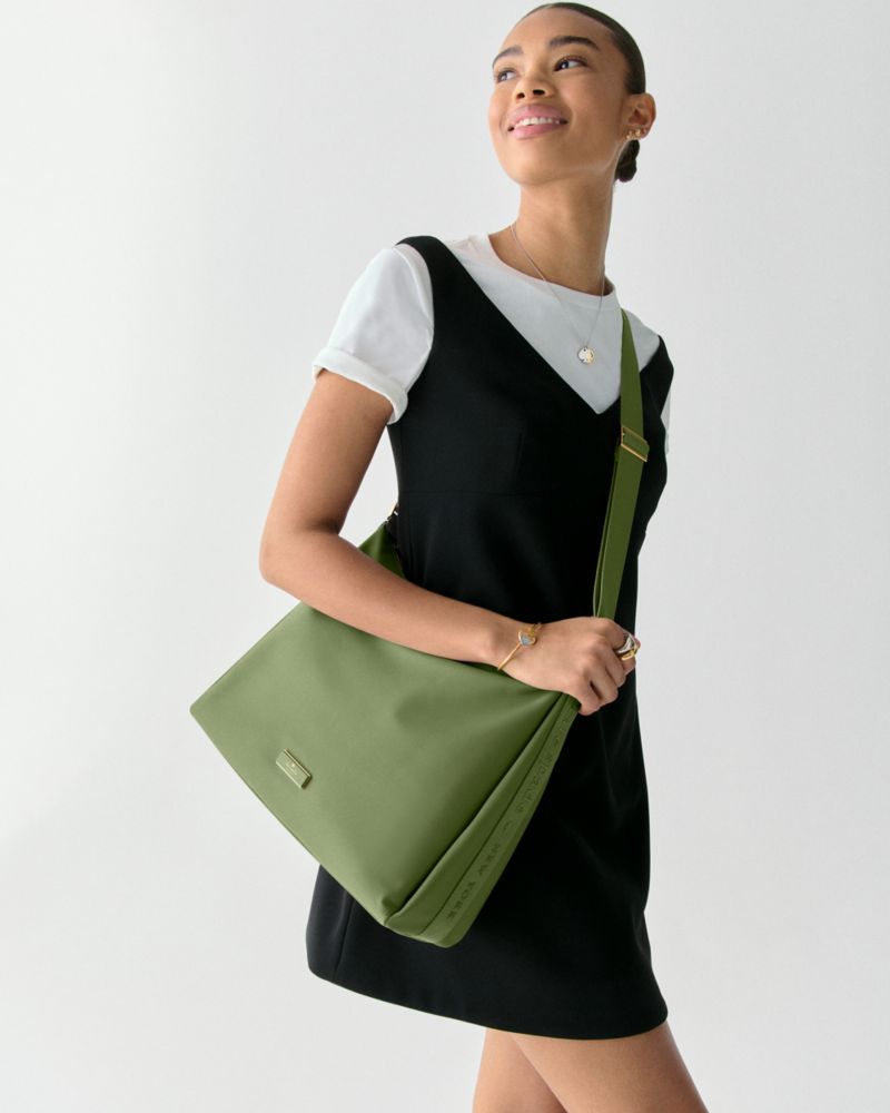Kate Spade,Carter Nylon Large Convertible Crossbody,Nylon,Shoulder Bag,Metal,Casual,Olive
