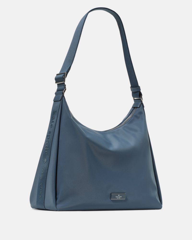 Kate Spade,Carter Nylon Large Convertible Crossbody,Nylon,Shoulder Bag,Metal,Lined,Adjustable,Gold Metal,Casual,Blue