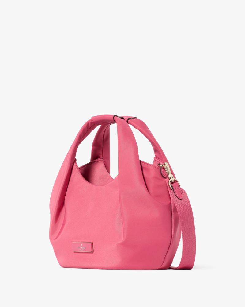 Kate Spade,Carter Nylon Small Pleated Crossbody,Nylon,Crossbody,Metal,Logo,Gold Metal,Casual,Pink