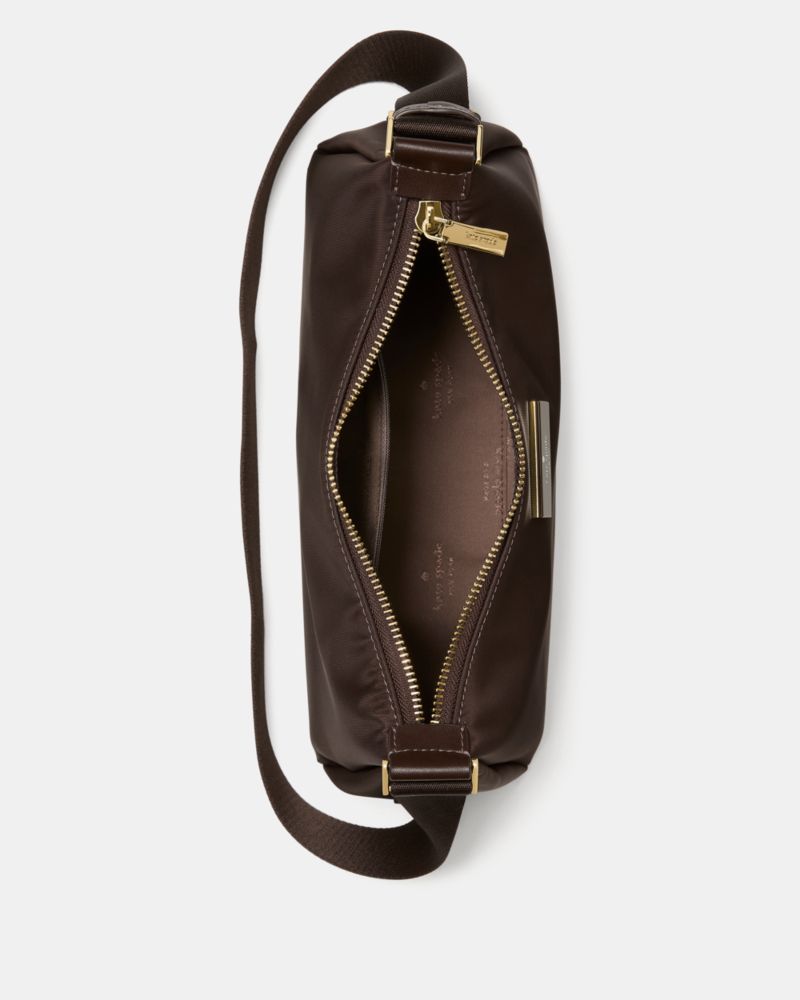 Kate Spade,Carter Nylon Small Shoulder Bag,Nylon,Shoulder Bag,Metal,Logo,Casual,Day Party,Brown