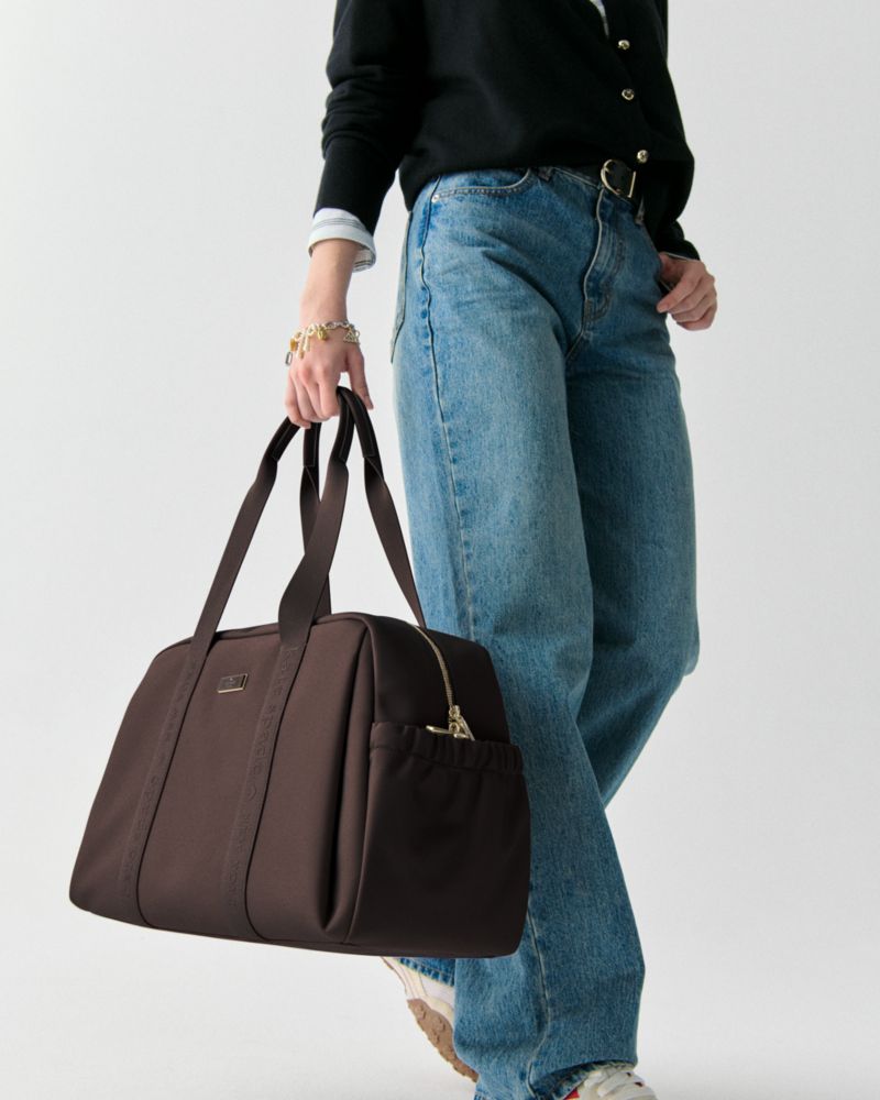 Kate Spade,Carter Nylon Large Weekender,Nylon,Polyurethane,Weekender,Logo,Brown