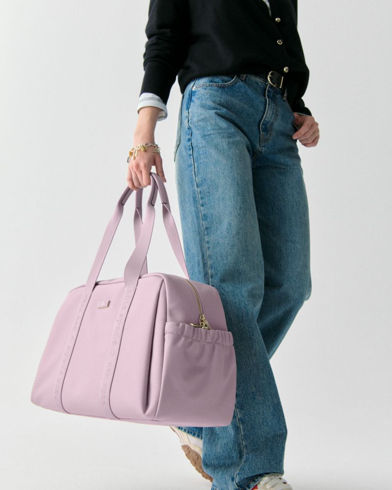 Kate Spade,Carter Nylon Large Weekender,Nylon,Polyurethane,Weekender,Logo,Lavender