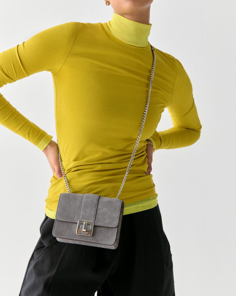 Kate Spade,Phoebe Suede Turnlock Mini Flap Crossbody,