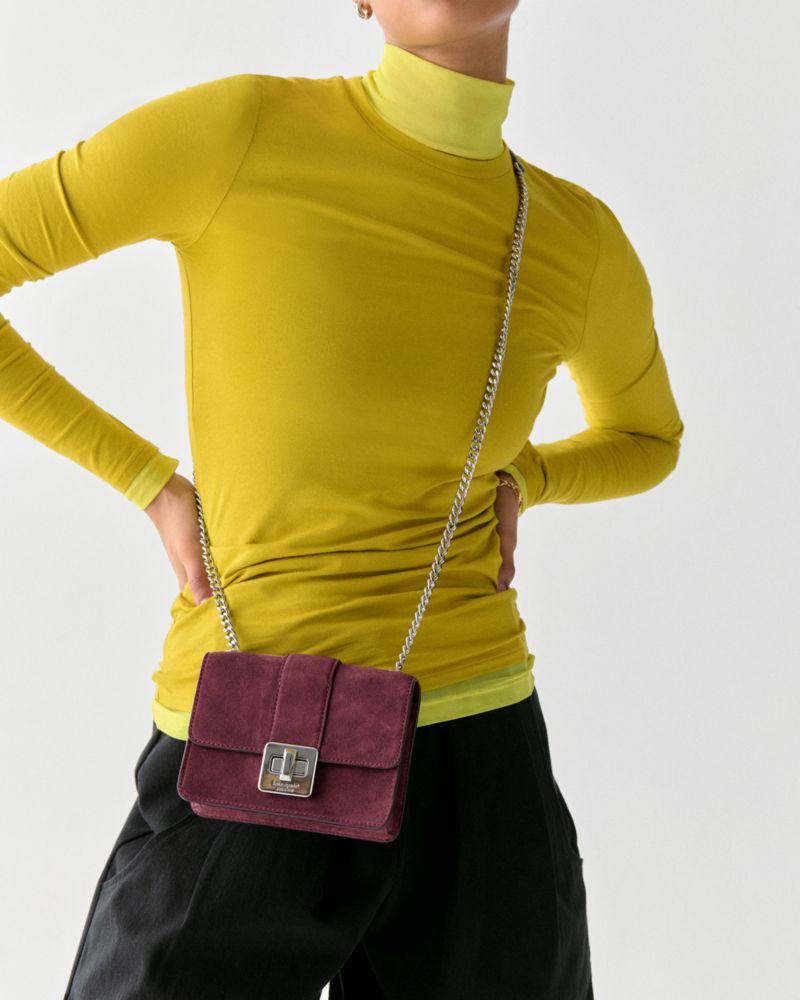 Kate Spade,Phoebe Suede Turnlock Mini Flap Crossbody,