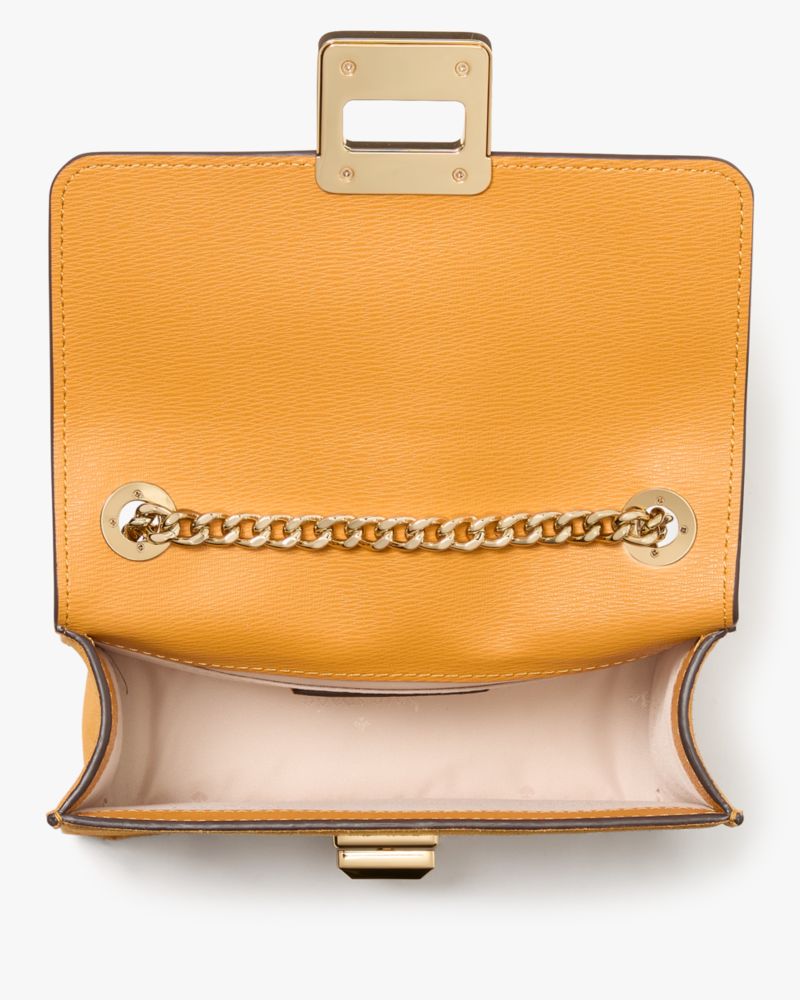 Kate Spade,Phoebe Suede Turnlock Mini Flap Crossbody,Mustard