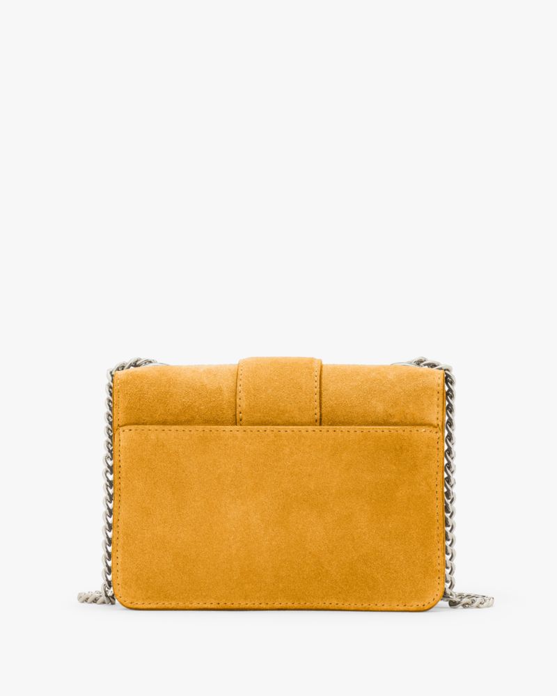 Kate Spade,Phoebe Suede Turnlock Mini Flap Crossbody,Mustard