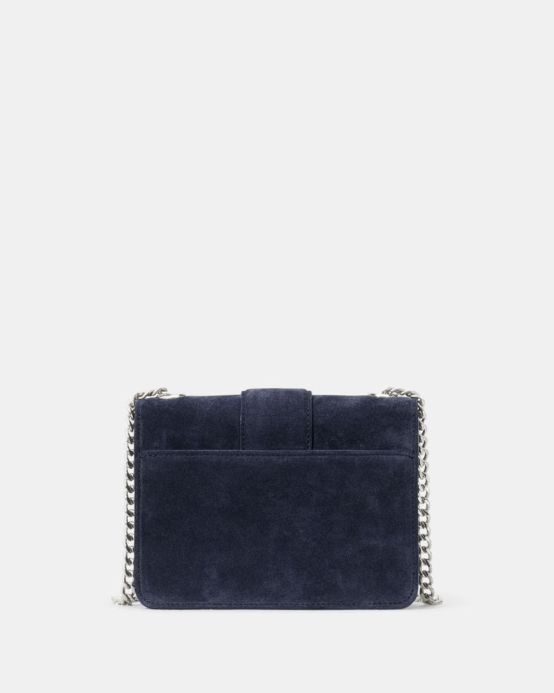 Kate Spade,Phoebe Suede Turnlock Mini Flap Crossbody,Suede,Crossbody,Mesh,Compact,Gold Metal,Day Party,Navy