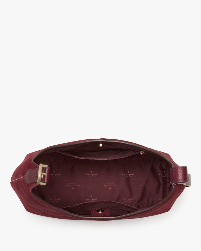 Kate Spade,454 Suede Large Shoulder Bag,Suede,Mixed Media,Shoulder Bag,Gold Metal,Casual,Maroon