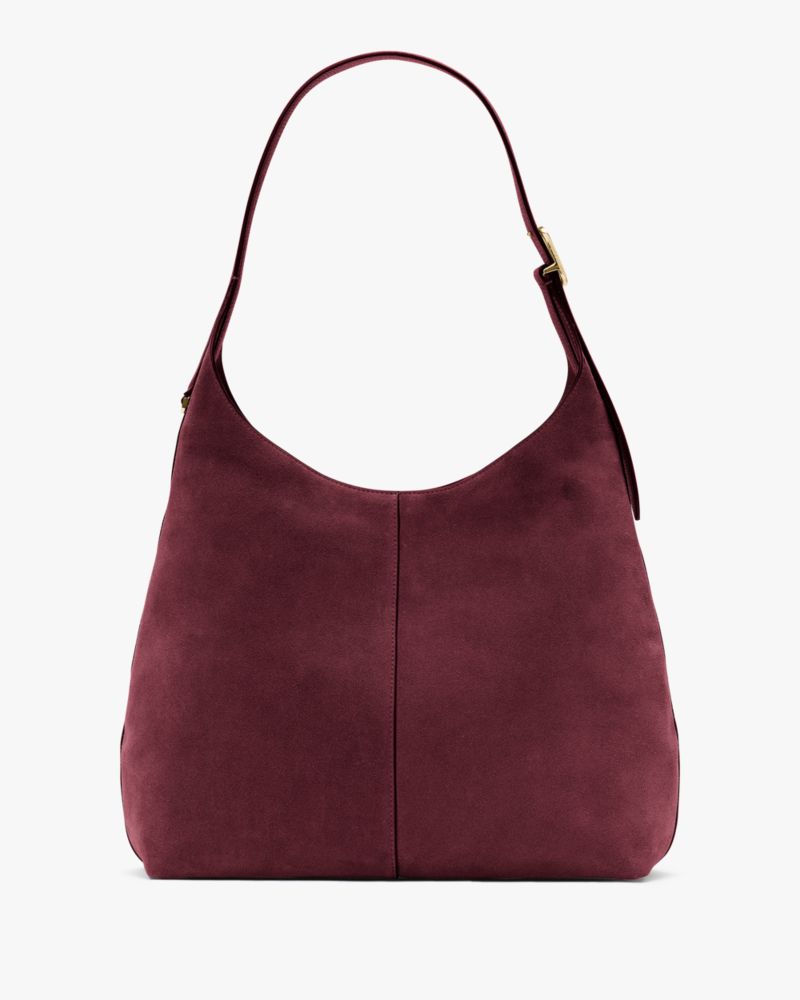 Kate Spade,454 Suede Large Shoulder Bag,Suede,Mixed Media,Shoulder Bag,Gold Metal,Casual,Maroon