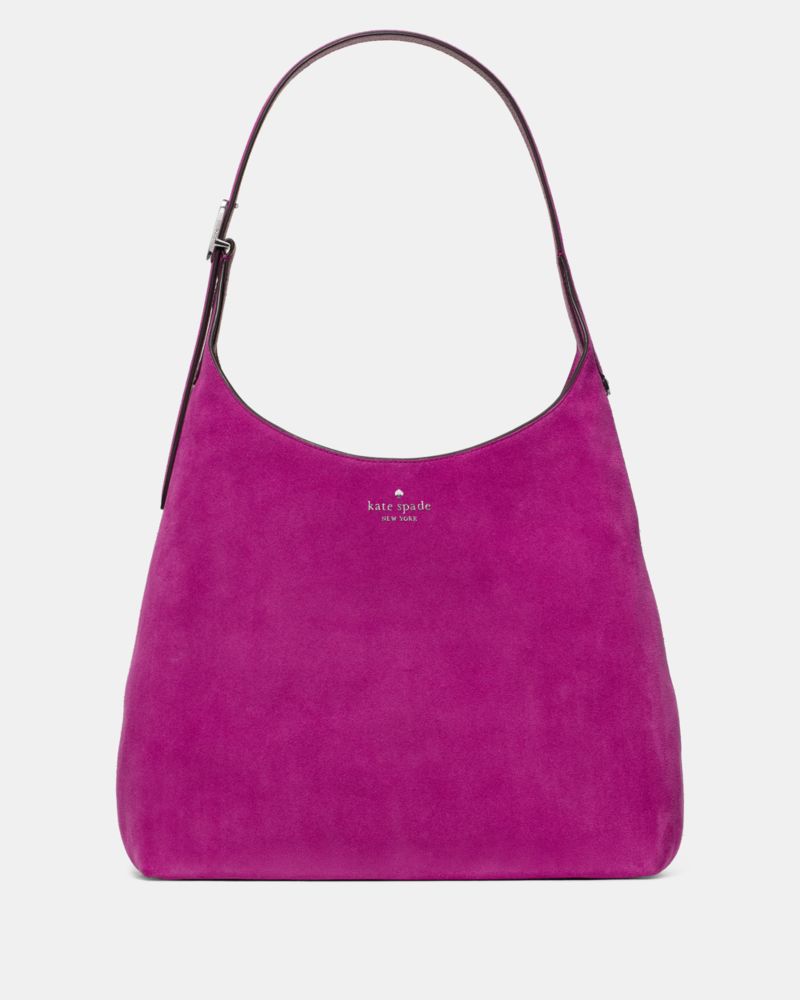 Kate Spade,454 Suede Large Shoulder Bag,Mixed Media,Suede,Shoulder Bag,Logo,Water Repellent,Gold Metal,Casual