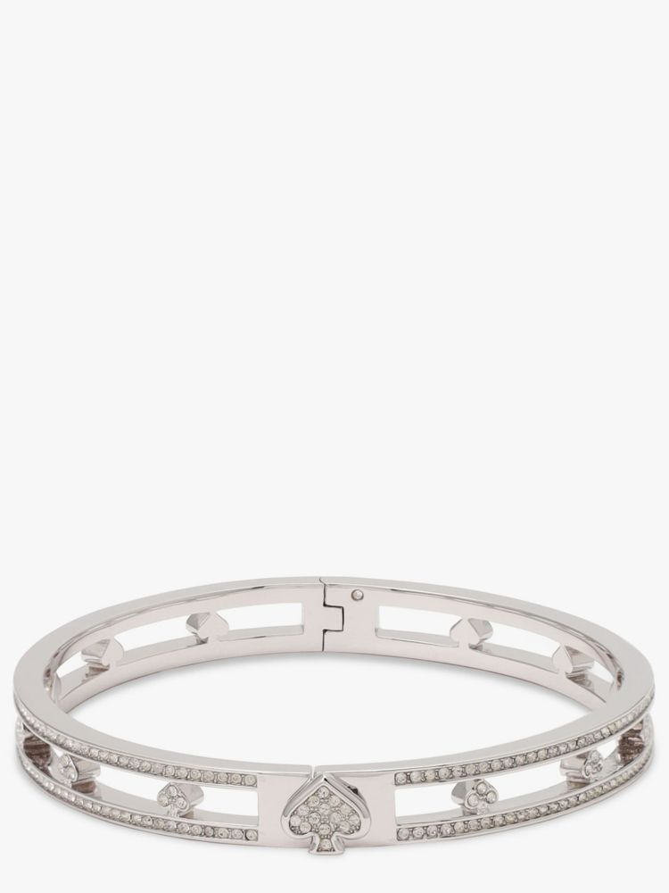 Kate Spade,カット トゥ ザ チェイス パヴェ スペード ヒンジ バングル,ジュエリー,クリア/シルバー