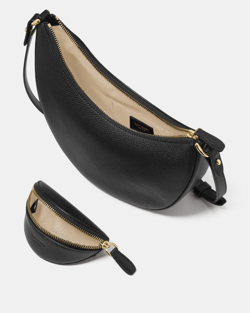 Kate Spade,Duo Crossbody Bag,Leather,Belt Bag,Crossbody,Logo,Removable Pouch,Adjustable,Gold Metal,Casual,Day Party,Black