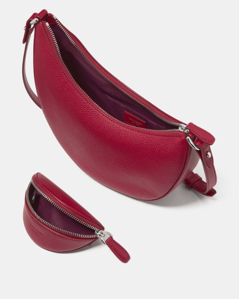 Kate Spade,Duo Crossbody Bag,Leather,Hobo,Metal,Adjustable,Removable Pouch,Gold Metal,Casual,Maroon